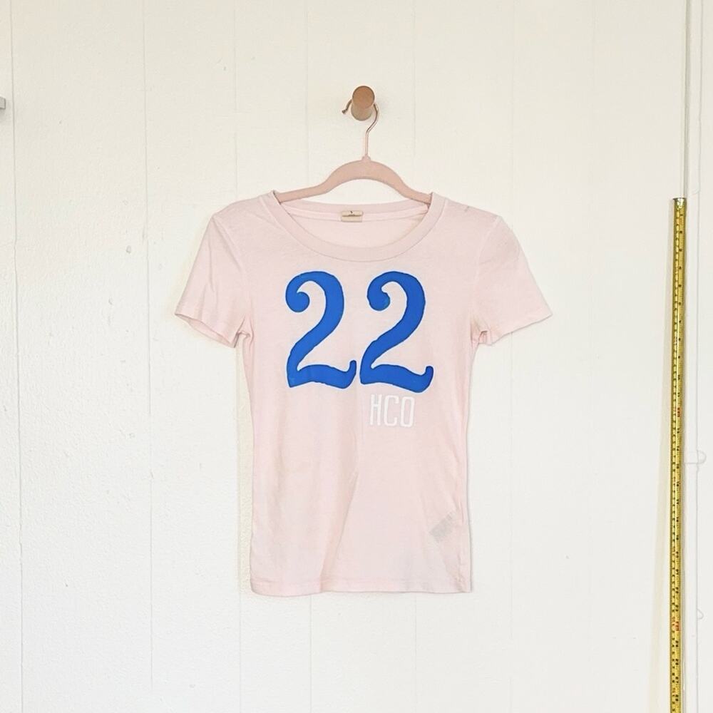 Y2K Hollister 22 Graphic Baby Tee Pink Sporty Number 22 Print Fitted Shirt S